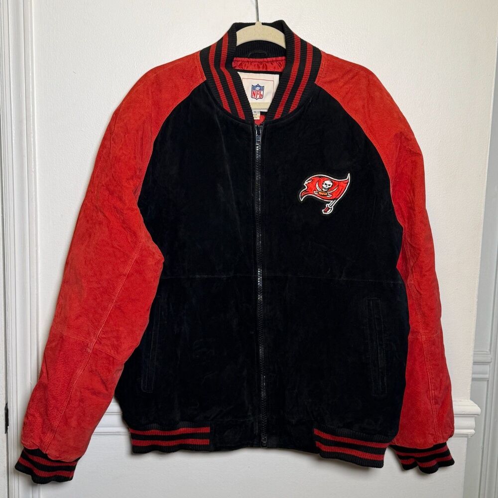 Vintage Y2K Tampa Bay Buccaneers Leather Suede Varsity Jacket Red Black